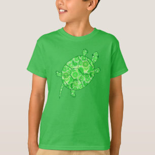 Fractal swirl turtle - limoen en smaragdgroen t-shirt