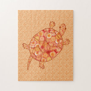 Fractal Swirl Turtle Shades of Mandarin Oranje Legpuzzel