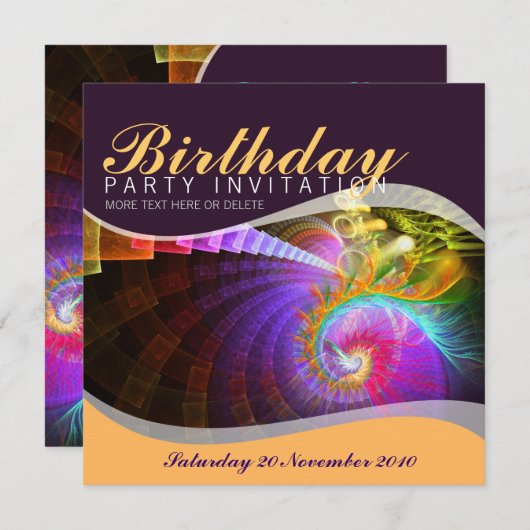 Fractal Swirl verjaardagsfeestje uitnodiging (Voorkant / Achterkant)