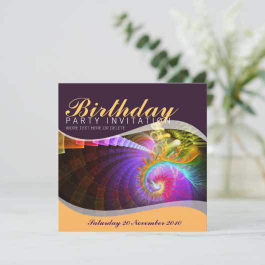 Fractal Swirl verjaardagsfeestje uitnodiging (Staand voorkant)