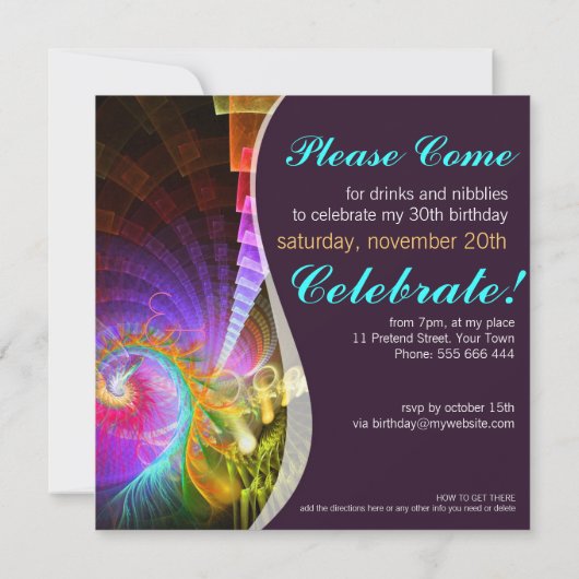 Fractal Swirl verjaardagsfeestje uitnodiging (Achterkant)