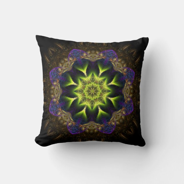 Fractal Tapestry Green Flower Kussen (Voorkant)