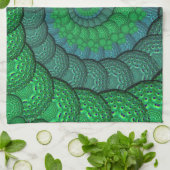 Fractal van blauwe en groene peacock theedoek (Gevouwen)