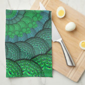 Fractal van blauwe en groene peacock theedoek (Quarter Fold)