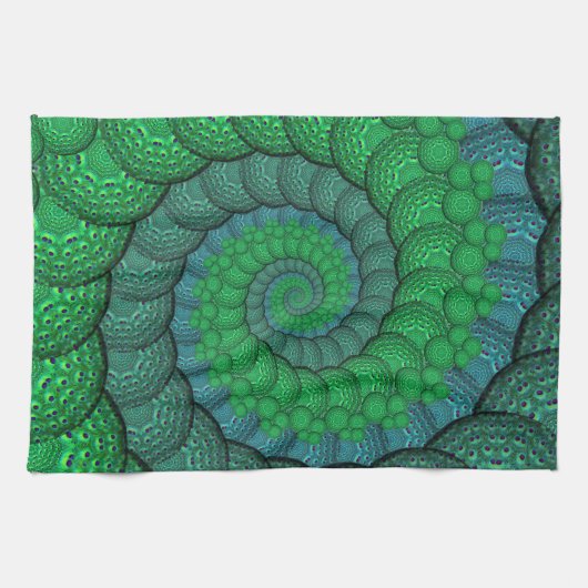 Fractal van blauwe en groene peacock theedoek (Horizontaal)