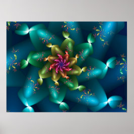 Fractal van draaiende golven poster