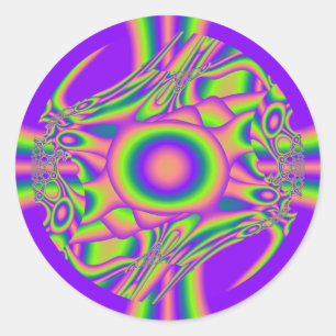 Fractal Warp Paars Green Psychedelic Ronde Sticker