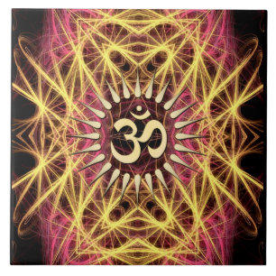 Fractal Webs of Gold Aum Ceramic Tile Tegeltje