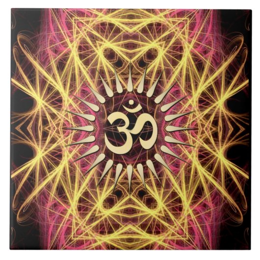 Fractal Webs of Gold Aum Ceramic Tile Tegeltje (Voorkant)