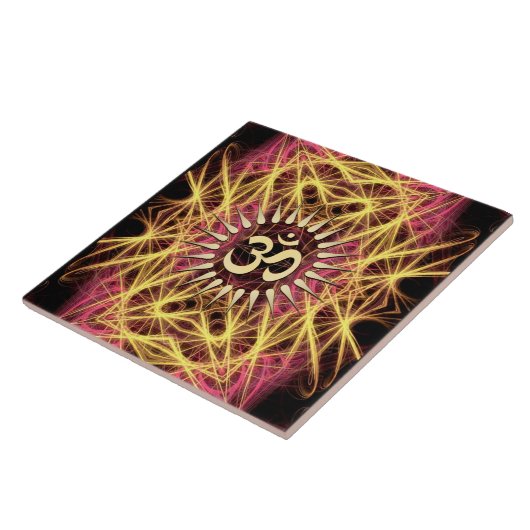 Fractal Webs of Gold Aum Ceramic Tile Tegeltje (Zijkant)