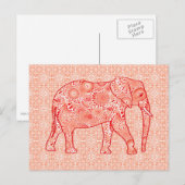 Fractal wervelolifant - koraal sinaasappel en wit briefkaart (Voorkant / Achterkant)