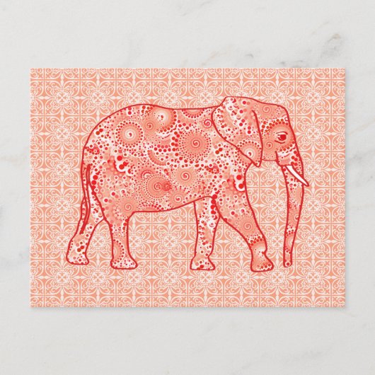Fractal wervelolifant - koraal sinaasappel en wit briefkaart (Voorkant)