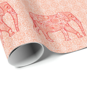 Fractal wervelolifant - koraal sinaasappel en wit cadeaupapier