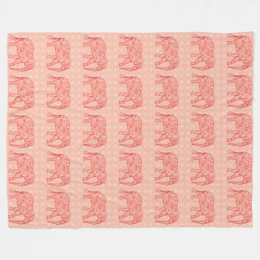 Fractal wervelolifant - koraal sinaasappel en wit fleece deken (Voorkant (Horizontaal))