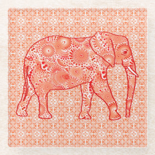 Fractal wervelolifant - koraal sinaasappel en wit glazen onderzetter