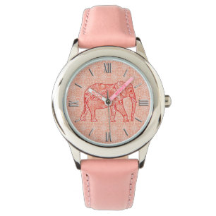 Fractal wervelolifant - koraal sinaasappel en wit horloge