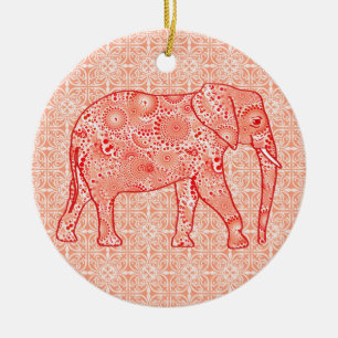 Fractal wervelolifant - koraal sinaasappel en wit keramisch ornament