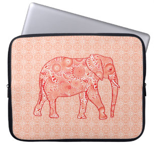 Fractal wervelolifant - koraal sinaasappel en wit laptop sleeve
