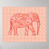 Fractal wervelolifant - koraal sinaasappel en wit poster (Voorkant)