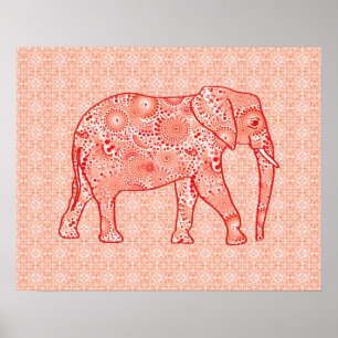 Fractal wervelolifant - koraal sinaasappel en wit poster