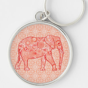 Fractal wervelolifant - koraal sinaasappel en wit sleutelhanger