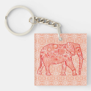 Fractal wervelolifant - koraal sinaasappel en wit sleutelhanger