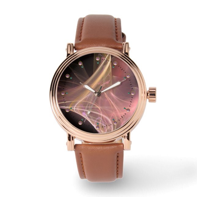 FRACTAL WERVELT IN ROZE WIT ABSTRACT HORLOGE (Voorkant)