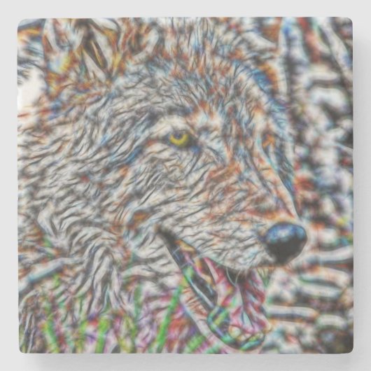 Fractal Wolf Stenen Onderzetter (Voorkant)