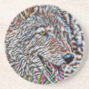 Fractal Wolf Zandsteen Onderzetter
