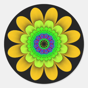 Fractal Yellow Flower Power Stickers