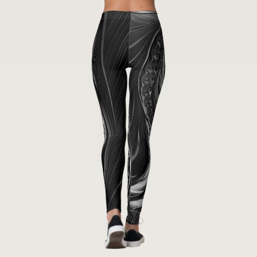 Fractal Zwart Wit Metaal Nautilus Swirl Leggings (Achterkant)