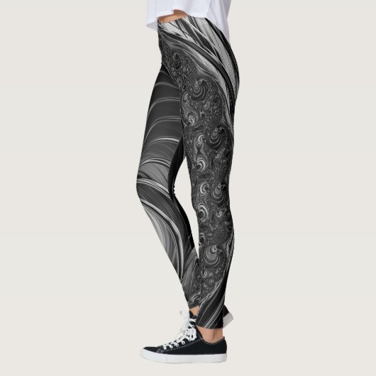 Fractal Zwart Wit Metaal Nautilus Swirl Leggings (Links)