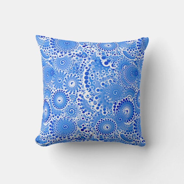 Fractal zwenkpatroon, blauw en wit kussen (Voorkant)