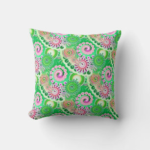 Fractal zwenkpatroon, groen, roze, multi kussen