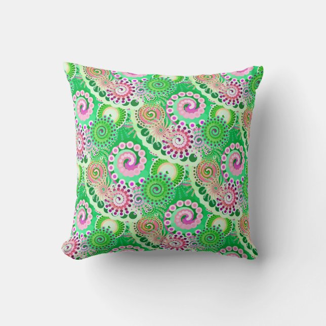 Fractal zwenkpatroon, groen, roze, multi kussen (Voorkant)