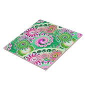 Fractal zwenkpatroon, groen, roze, multi tegeltje (Zijkant)
