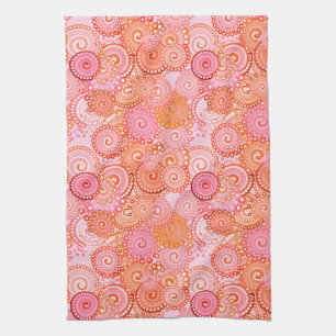 Fractal zwenkpatroon, koraal en roze theedoek