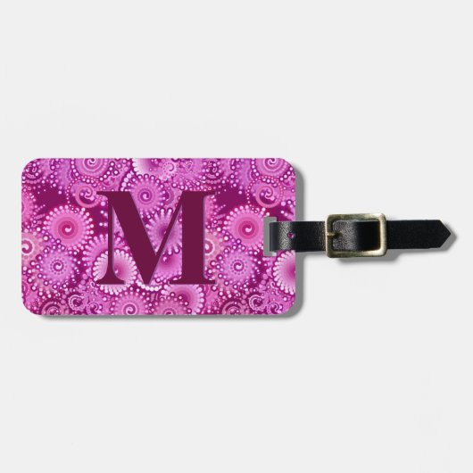 Fractal zwenkpatroon, paars, met monogram bagagelabel (Voorkant horizontaal)