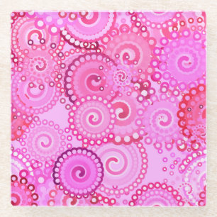 Fractal zwenkpatroon, roze en fuchsie glazen onderzetter