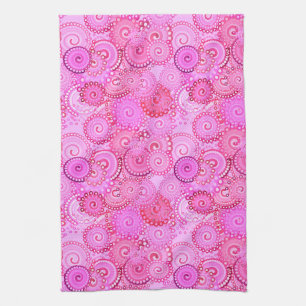 Fractal zwenkpatroon, roze en fuchsie theedoek