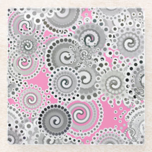 Fractal zwenkpatroon, roze en grijs glazen onderzetter