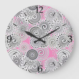 Fractal zwenkpatroon, roze en grijs grote klok