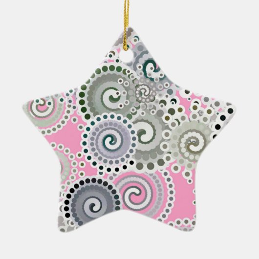 Fractal zwenkpatroon, roze en grijs keramisch ornament (Voorkant)