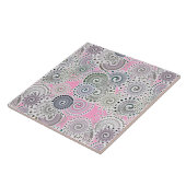Fractal zwenkpatroon, roze en grijs tegeltje (Zijkant)