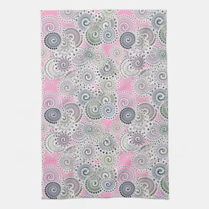 Fractal zwenkpatroon, roze en grijs theedoek