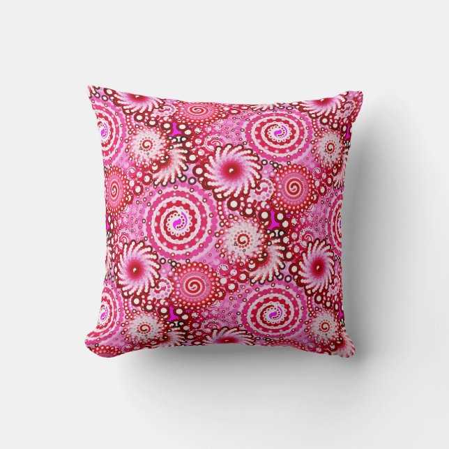 Fractal zwenkpatroon, roze en maroon kussen (Voorkant)