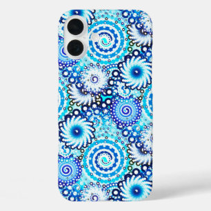 Fractal zwenkpatroon, schaduwen van blauw iPhone 16 plus hoesje