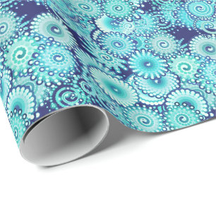 Fractal zwenkpatroon, schaduwen van denimblauw cadeaupapier