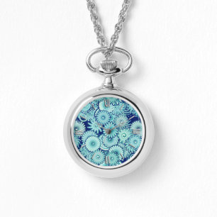 Fractal zwenkpatroon, schaduwen van denimblauw horloge
