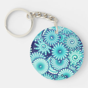 Fractal zwenkpatroon, schaduwen van denimblauw sleutelhanger